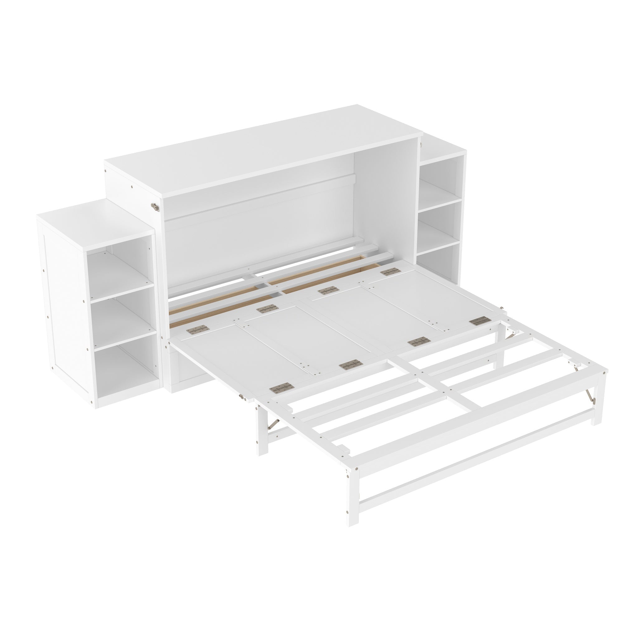 Bellemave® Queen Size Murphy Bed, Cabinet Bed with 2 Shelves & Storage Drawers, Farmhouse Murphy Cabinet - Bellemave