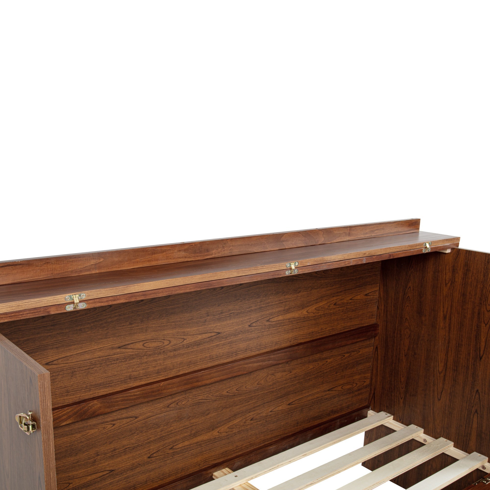 Bellemave® Queen Size Murphy Bed Cabinet with Storage Drawers, USB Charging Station, Retro Rattan Style Foldable Hidden Dresser Bed, Murphy Chest Cube Bed for Adults, Walnut - Bellemave