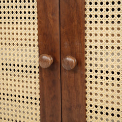 Bellemave® Queen Size Murphy Bed Cabinet with Storage Drawers, USB Charging Station, Retro Rattan Style Foldable Hidden Dresser Bed, Murphy Chest Cube Bed for Adults, Walnut - Bellemave