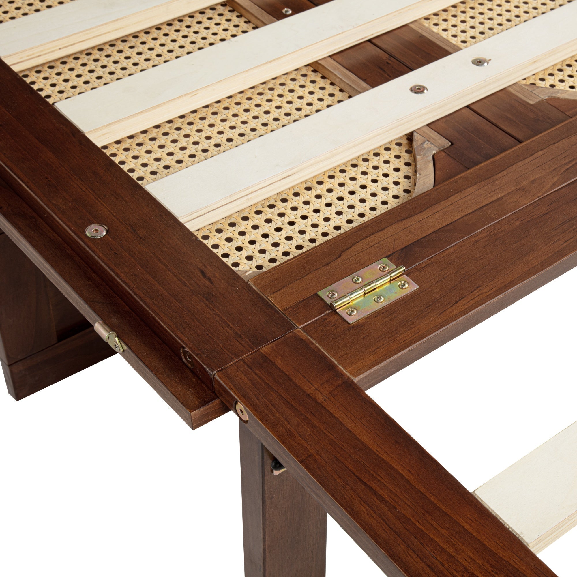 Bellemave® Queen Size Murphy Bed Cabinet with Storage Drawers, USB Charging Station, Retro Rattan Style Foldable Hidden Dresser Bed, Murphy Chest Cube Bed for Adults, Walnut - Bellemave