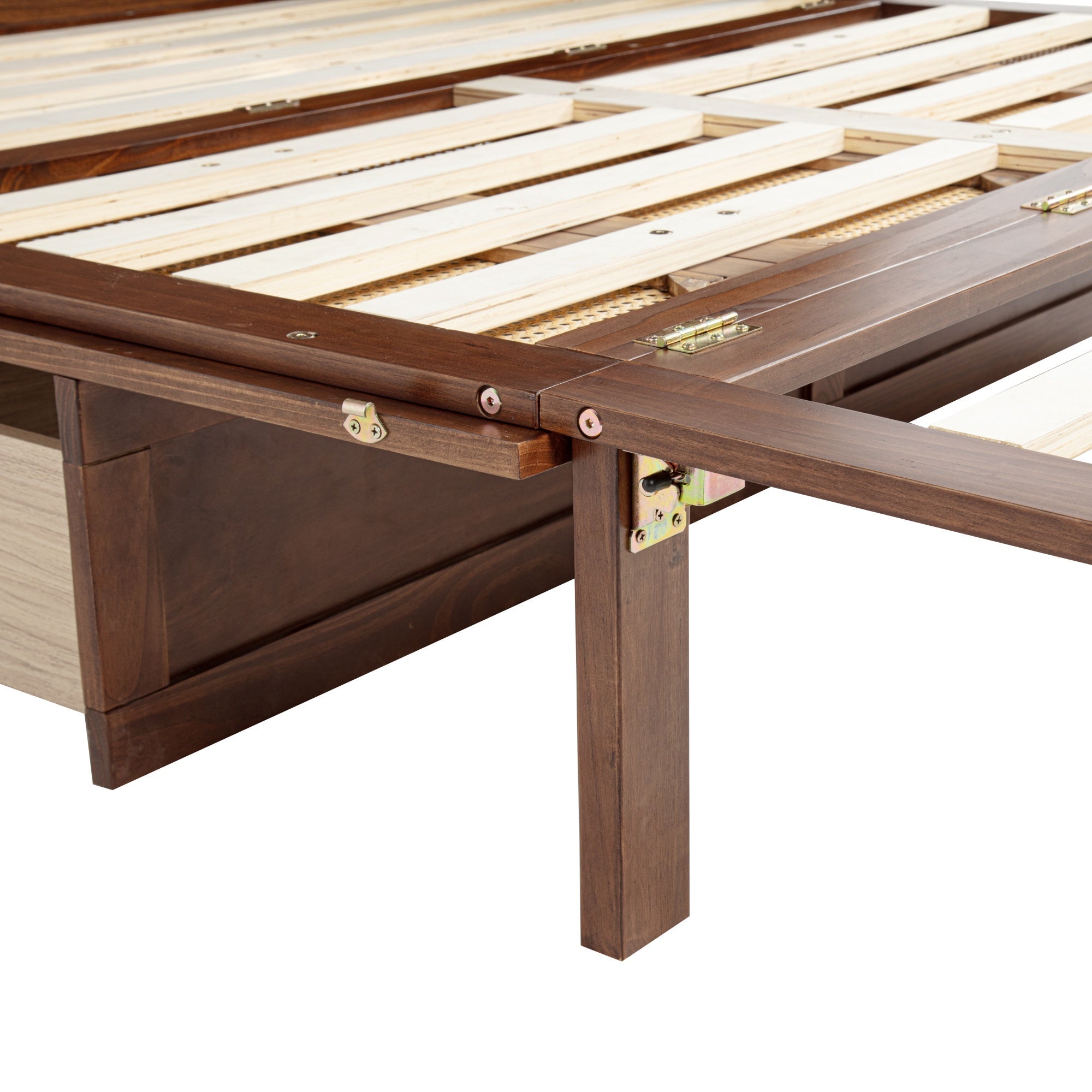 Bellemave® Queen Size Murphy Bed Cabinet with Storage Drawers, USB Charging Station, Retro Rattan Style Foldable Hidden Dresser Bed, Murphy Chest Cube Bed for Adults, Walnut - Bellemave