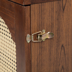 Bellemave® Queen Size Murphy Bed Cabinet with Storage Drawers, USB Charging Station, Retro Rattan Style Foldable Hidden Dresser Bed, Murphy Chest Cube Bed for Adults, Walnut - Bellemave