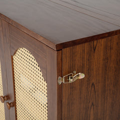 Bellemave® Queen Size Murphy Bed Cabinet with Storage Drawers, USB Charging Station, Retro Rattan Style Foldable Hidden Dresser Bed, Murphy Chest Cube Bed for Adults, Walnut - Bellemave