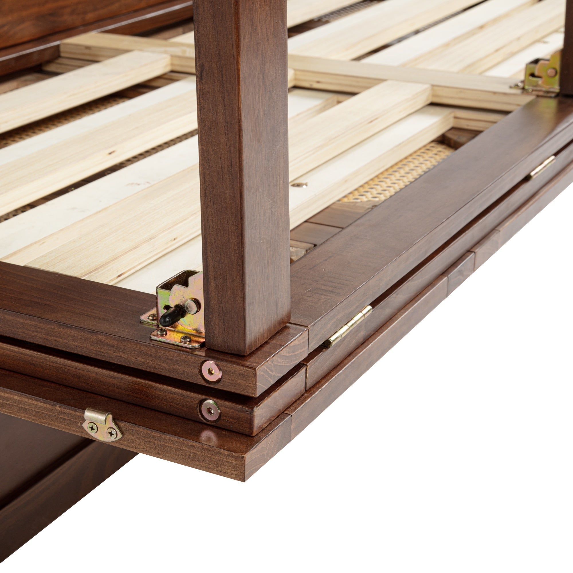 Bellemave® Queen Size Murphy Bed Cabinet with Storage Drawers, USB Charging Station, Retro Rattan Style Foldable Hidden Dresser Bed, Murphy Chest Cube Bed for Adults, Walnut - Bellemave