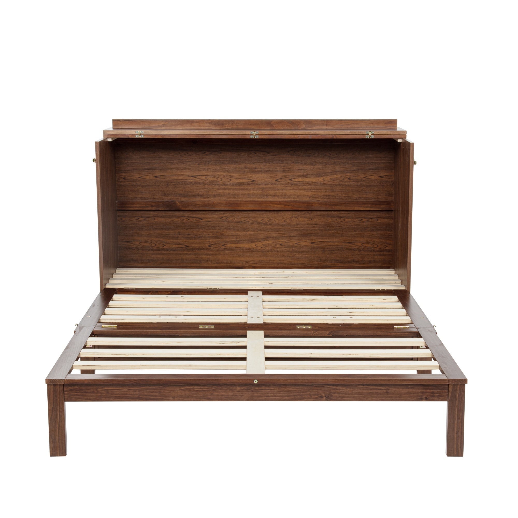 Bellemave® Queen Size Murphy Bed Cabinet with Storage Drawers, USB Charging Station, Retro Rattan Style Foldable Hidden Dresser Bed, Murphy Chest Cube Bed for Adults, Walnut - Bellemave