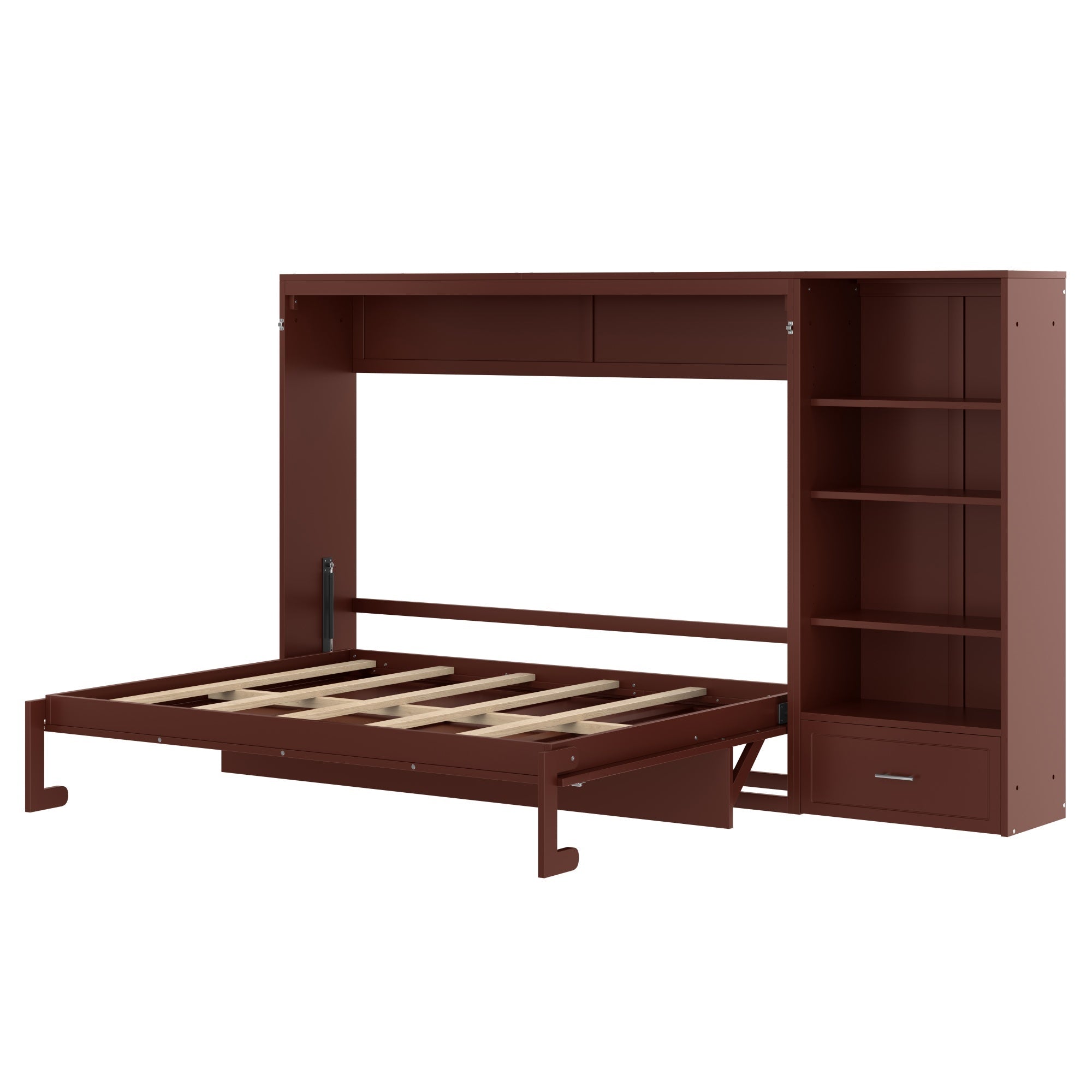 Bellemave® Queen Size Murphy Bed, Modern Folding Wall Bed with Storage Shelves & Drawer, Hidden Murphy Bed Frame for Small Spaces, Home Office - Bellemave