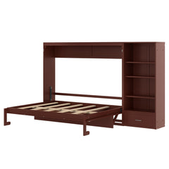 Bellemave® Queen Size Murphy Bed, Modern Folding Wall Bed with Storage Shelves & Drawer, Hidden Murphy Bed Frame for Small Spaces, Home Office - Bellemave