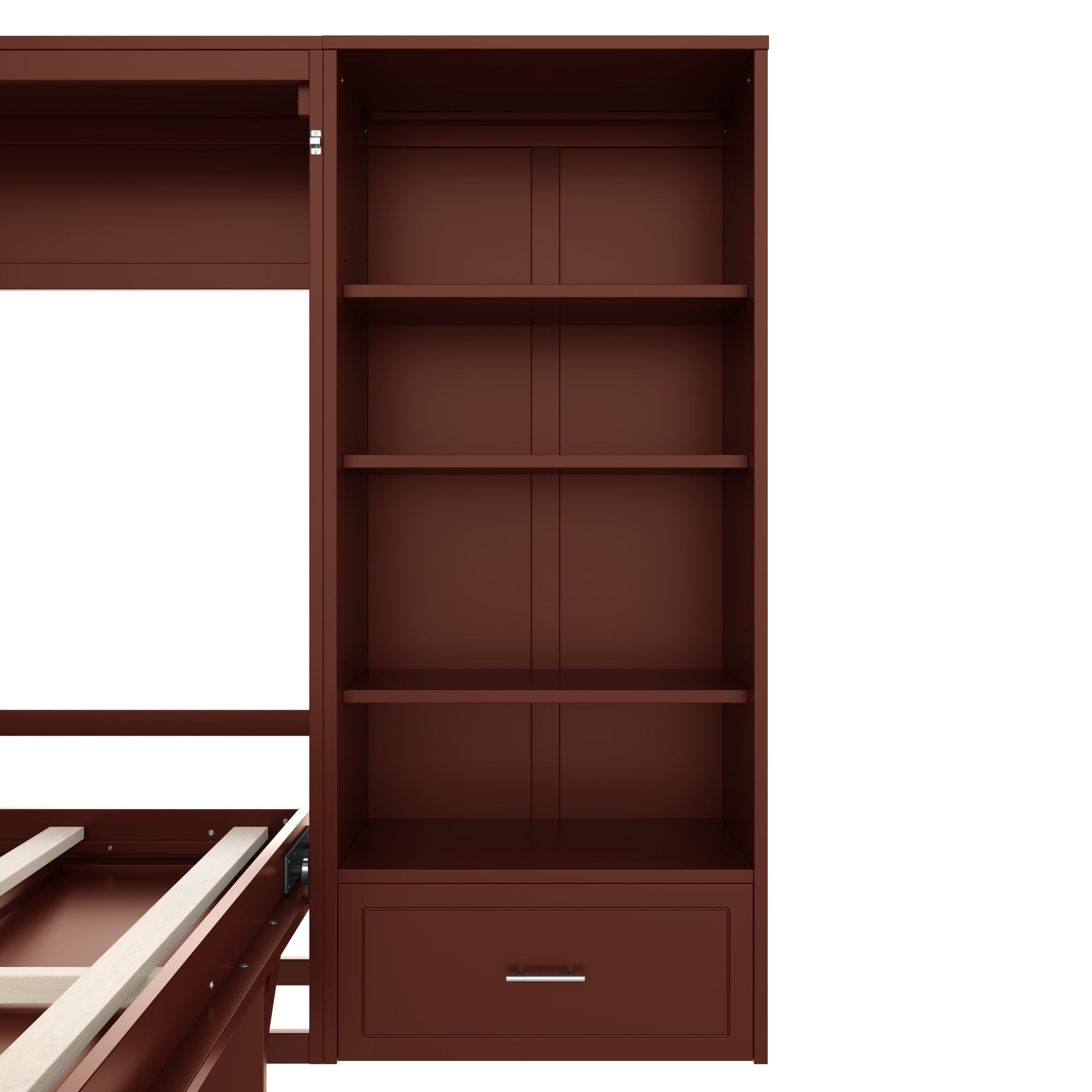 Bellemave® Queen Size Murphy Bed, Modern Folding Wall Bed with Storage Shelves & Drawer, Hidden Murphy Bed Frame for Small Spaces, Home Office - Bellemave