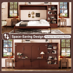 Bellemave® Queen Size Murphy Bed, Modern Folding Wall Bed with Storage Shelves & Drawer, Hidden Murphy Bed Frame for Small Spaces, Home Office - Bellemave