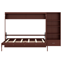 Bellemave® Queen Size Murphy Bed, Modern Folding Wall Bed with Storage Shelves & Drawer, Hidden Murphy Bed Frame for Small Spaces, Home Office - Bellemave