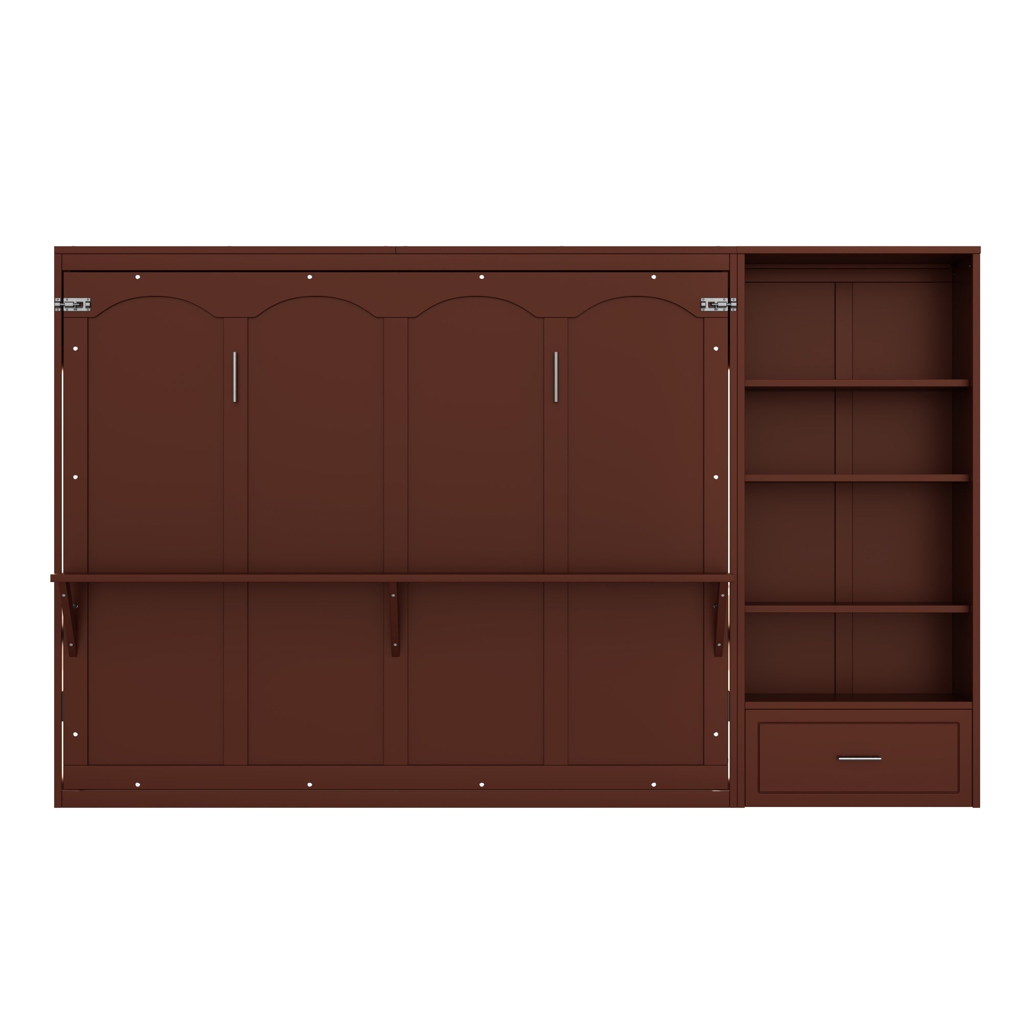 Bellemave® Queen Size Murphy Bed, Modern Folding Wall Bed with Storage Shelves & Drawer, Hidden Murphy Bed Frame for Small Spaces, Home Office - Bellemave