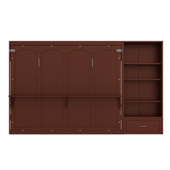 Bellemave® Queen Size Murphy Bed, Modern Folding Wall Bed with Storage Shelves & Drawer, Hidden Murphy Bed Frame for Small Spaces, Home Office - Bellemave