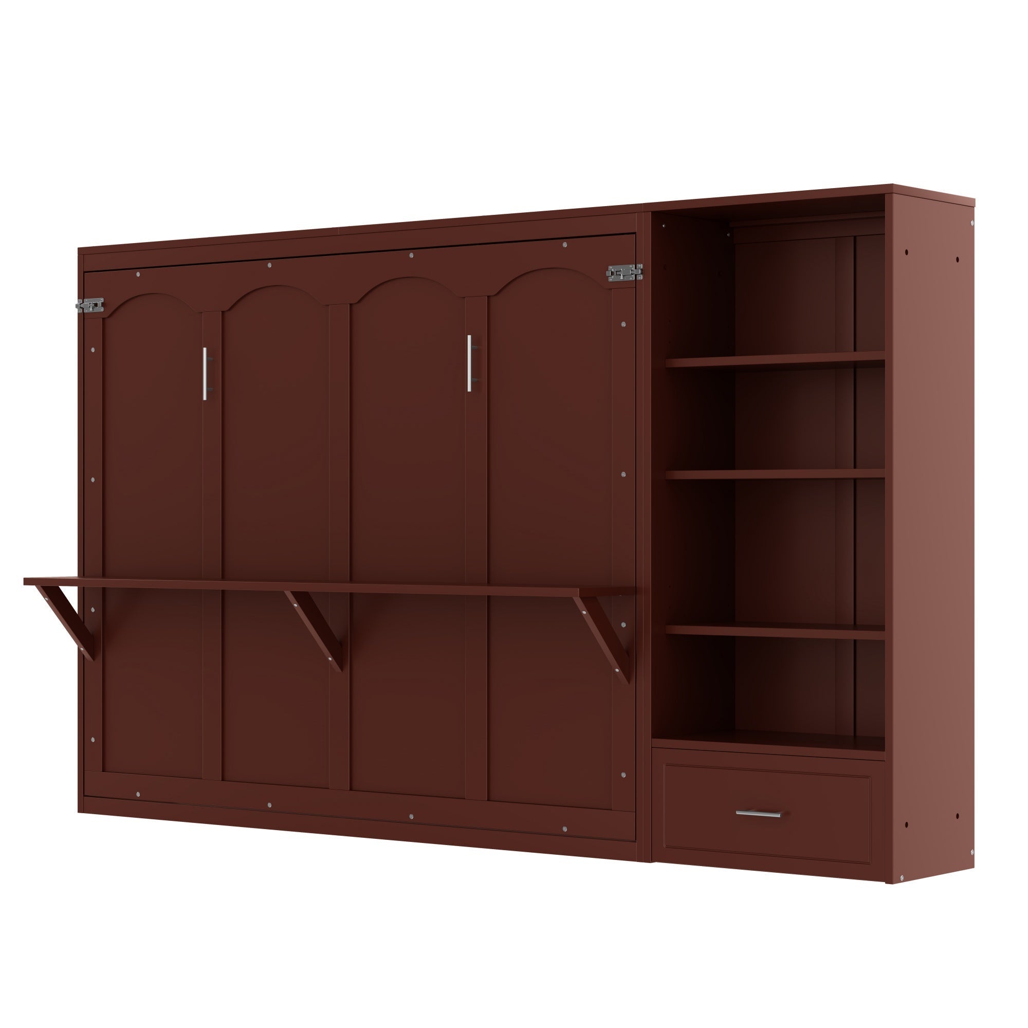 Bellemave® Queen Size Murphy Bed, Modern Folding Wall Bed with Storage Shelves & Drawer, Hidden Murphy Bed Frame for Small Spaces, Home Office - Bellemave