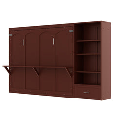 Bellemave® Queen Size Murphy Bed, Modern Folding Wall Bed with Storage Shelves & Drawer, Hidden Murphy Bed Frame for Small Spaces, Home Office - Bellemave