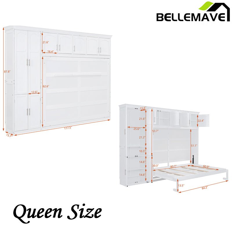 Bellemave® Queen Size Murphy Bed Wall Bed with Cabinets - Bellemave