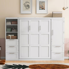 Bellemave® Queen Size Murphy Bed Wall Bed with Closet ,Drawers and Shelves - Bellemave