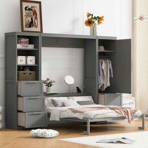 Bellemave® Queen Size Murphy Bed Wall Bed with Closet ,Drawers and Shelves - Bellemave