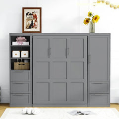 Bellemave® Queen Size Murphy Bed Wall Bed with Closet ,Drawers and Shelves - Bellemave