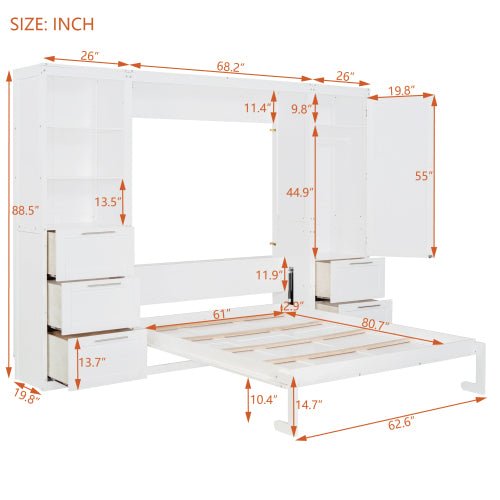 Bellemave® Queen Size Murphy Bed Wall Bed with Closet ,Drawers and Shelves - Bellemave
