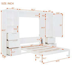 Bellemave® Queen Size Murphy Bed Wall Bed with Closet ,Drawers and Shelves - Bellemave