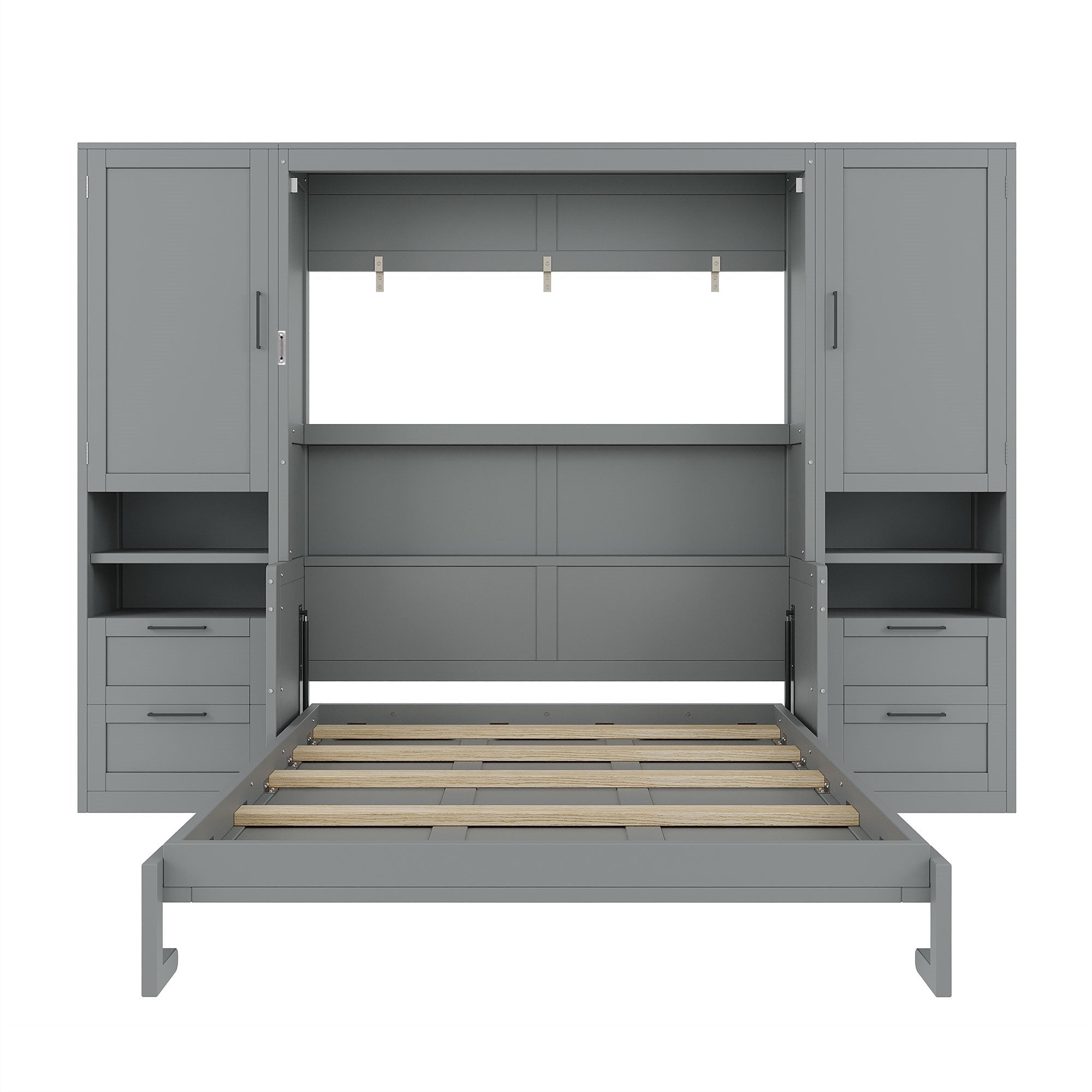 Bellemave® Queen Size Murphy Bed Wall Bed with Desk and Closet,Drawers and Shelves,for Small Spaces Studio Study Office Guest Room Use, Gray - Bellemave