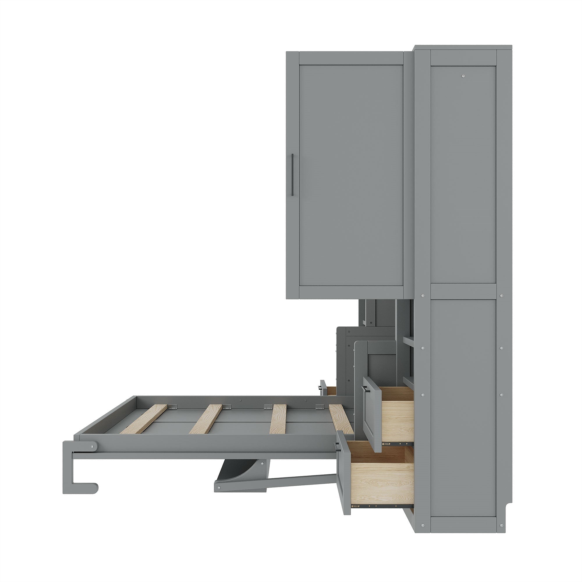 Bellemave® Queen Size Murphy Bed Wall Bed with Desk and Closet,Drawers and Shelves,for Small Spaces Studio Study Office Guest Room Use, Gray - Bellemave