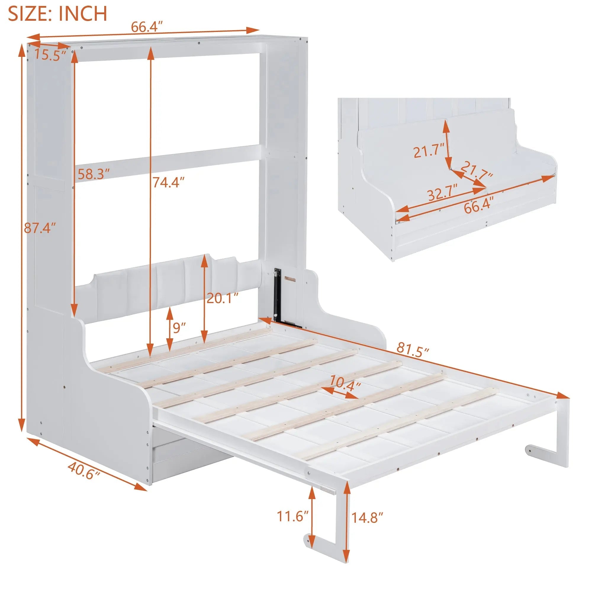 Bellemave® Queen Size Murphy Bed with Cushion,Convertible Into Sofa - Bellemave