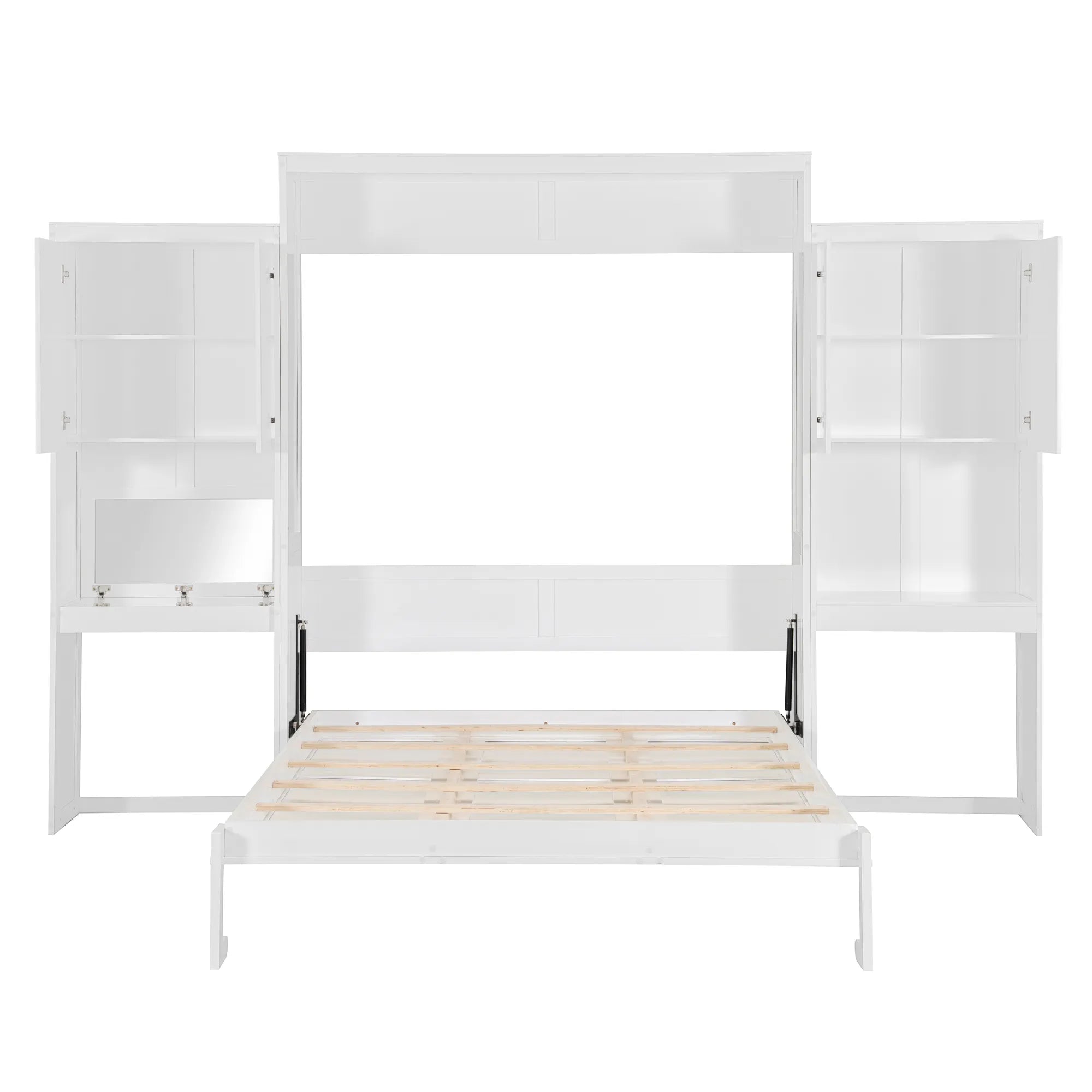 Bellemave® Queen Size Murphy Bed with Desk, Vanity and Cabinets - Bellemave