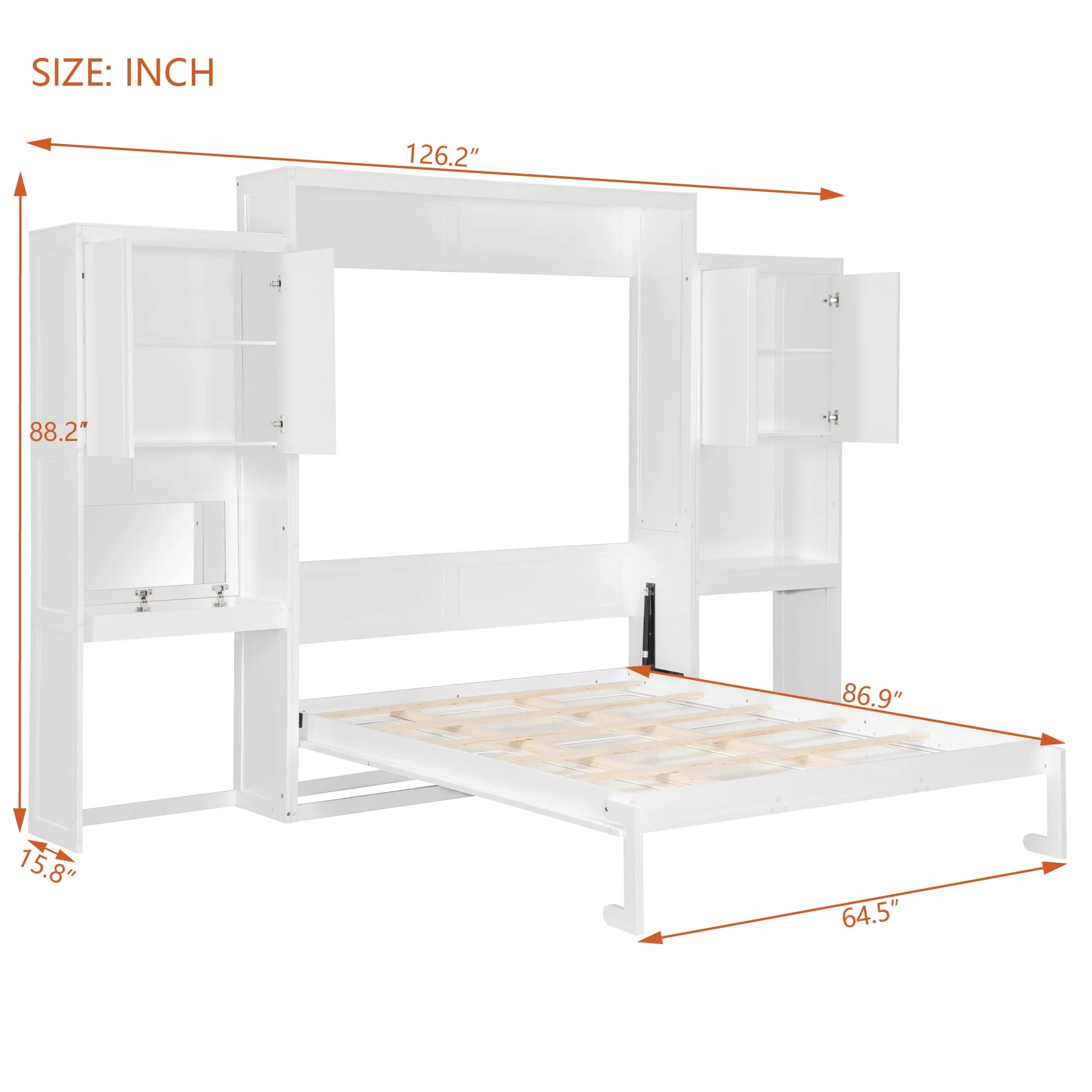 Bellemave® Queen Size Murphy Bed with Desk, Vanity and Cabinets - Bellemave