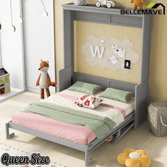 Bellemave® Queen Size Murphy Bed with Foldable Shelf/Desk, Wall Bed cabinet with Storage Shelves & Desk for Bedroom, Small Space,with Slats Support,No Need Spring Box.(White) - Bellemave