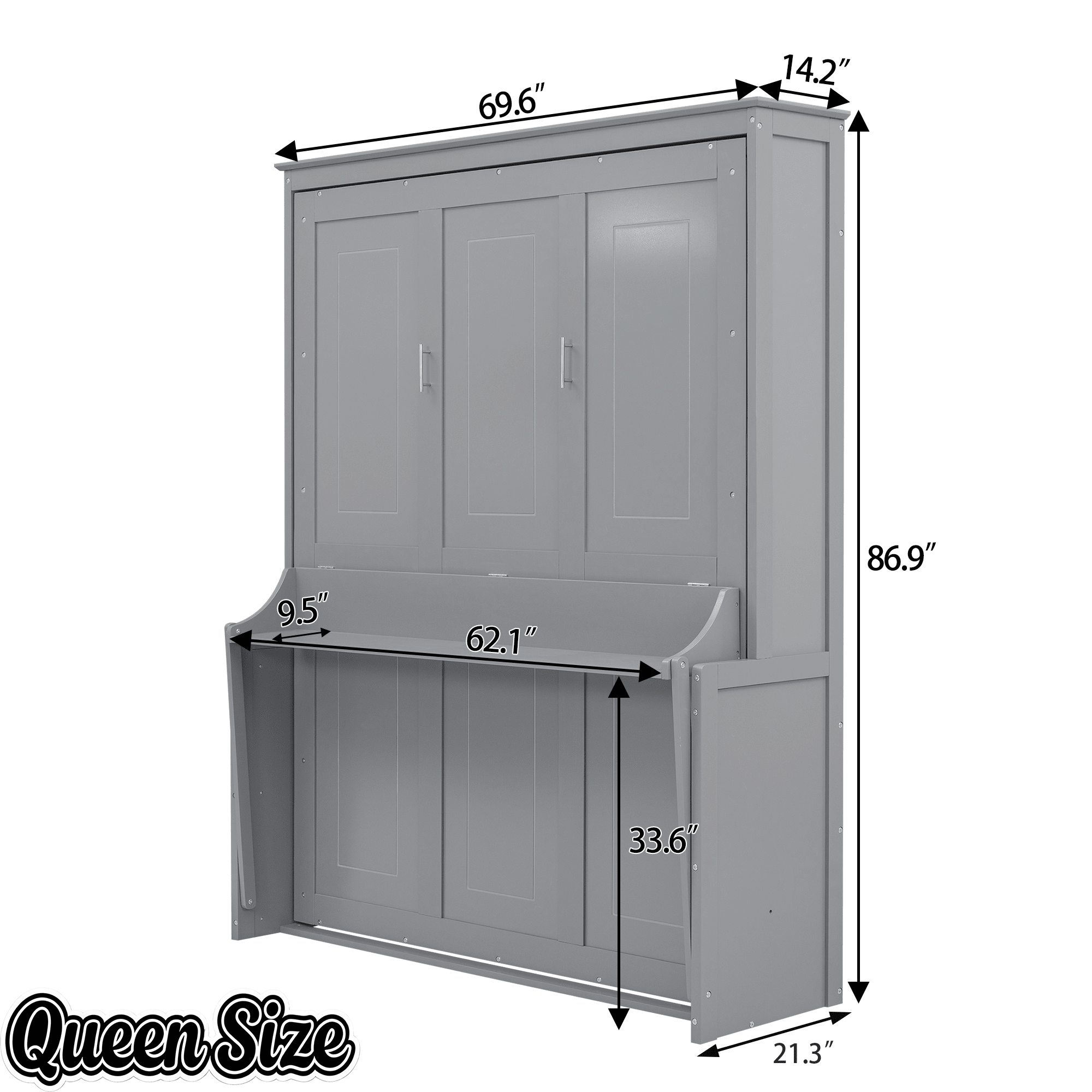 Bellemave® Queen Size Murphy Bed with Foldable Shelf/Desk, Wall Bed cabinet with Storage Shelves & Desk for Bedroom, Small Space,with Slats Support,No Need Spring Box.(White) - Bellemave