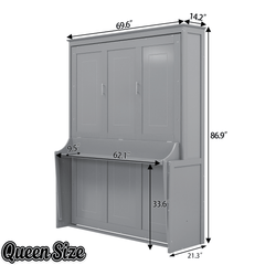 Bellemave® Queen Size Murphy Bed with Foldable Shelf/Desk, Wall Bed cabinet with Storage Shelves & Desk for Bedroom, Small Space,with Slats Support,No Need Spring Box.(White) - Bellemave