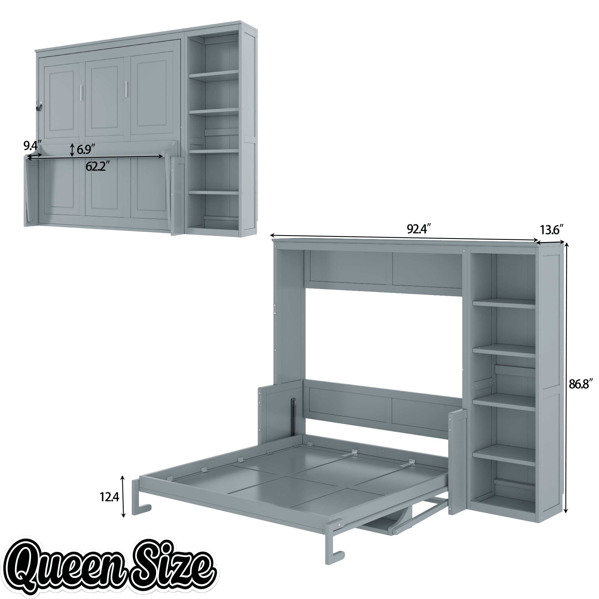 Bellemave® Queen Size Murphy Bed with Foldable Shelf/Desk, Wall Bed cabinet with Storage Shelves & Desk for Bedroom, Small Space,with Slats Support,No Need Spring Box.(White) - Bellemave