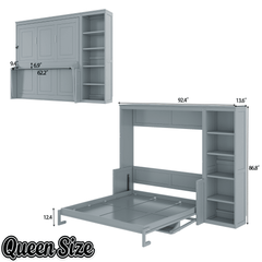 Bellemave® Queen Size Murphy Bed with Foldable Shelf/Desk, Wall Bed cabinet with Storage Shelves & Desk for Bedroom, Small Space,with Slats Support,No Need Spring Box.(White) - Bellemave