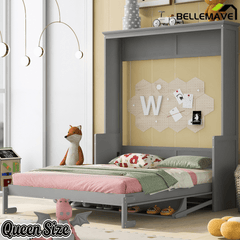 Bellemave® Queen Size Murphy Bed with Foldable Shelf/Desk, Wall Bed cabinet with Storage Shelves & Desk for Bedroom, Small Space,with Slats Support,No Need Spring Box.(White) - Bellemave