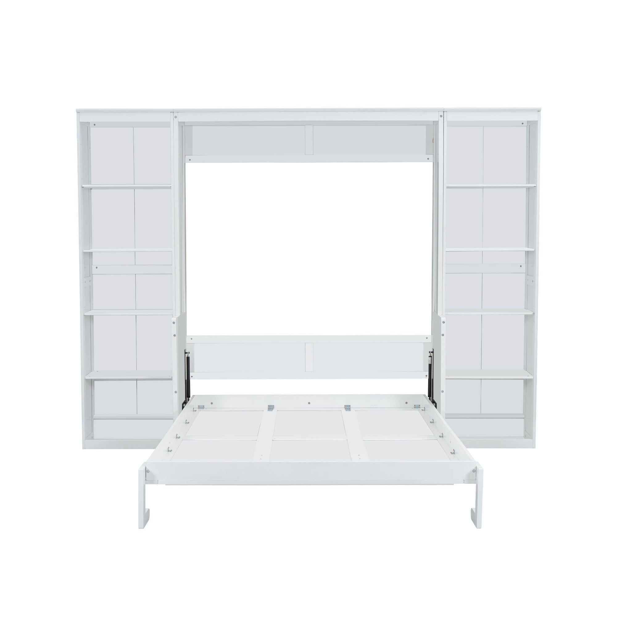 Bellemave® Queen Size Murphy Bed with Foldable Shelf/Desk, Wall Bed cabinet with Storage Shelves & Desk for Bedroom, Small Space,with Slats Support,No Need Spring Box.(White) - Bellemave