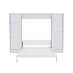Bellemave® Queen Size Murphy Bed with Foldable Shelf/Desk, Wall Bed cabinet with Storage Shelves & Desk for Bedroom, Small Space,with Slats Support,No Need Spring Box.(White) - Bellemave