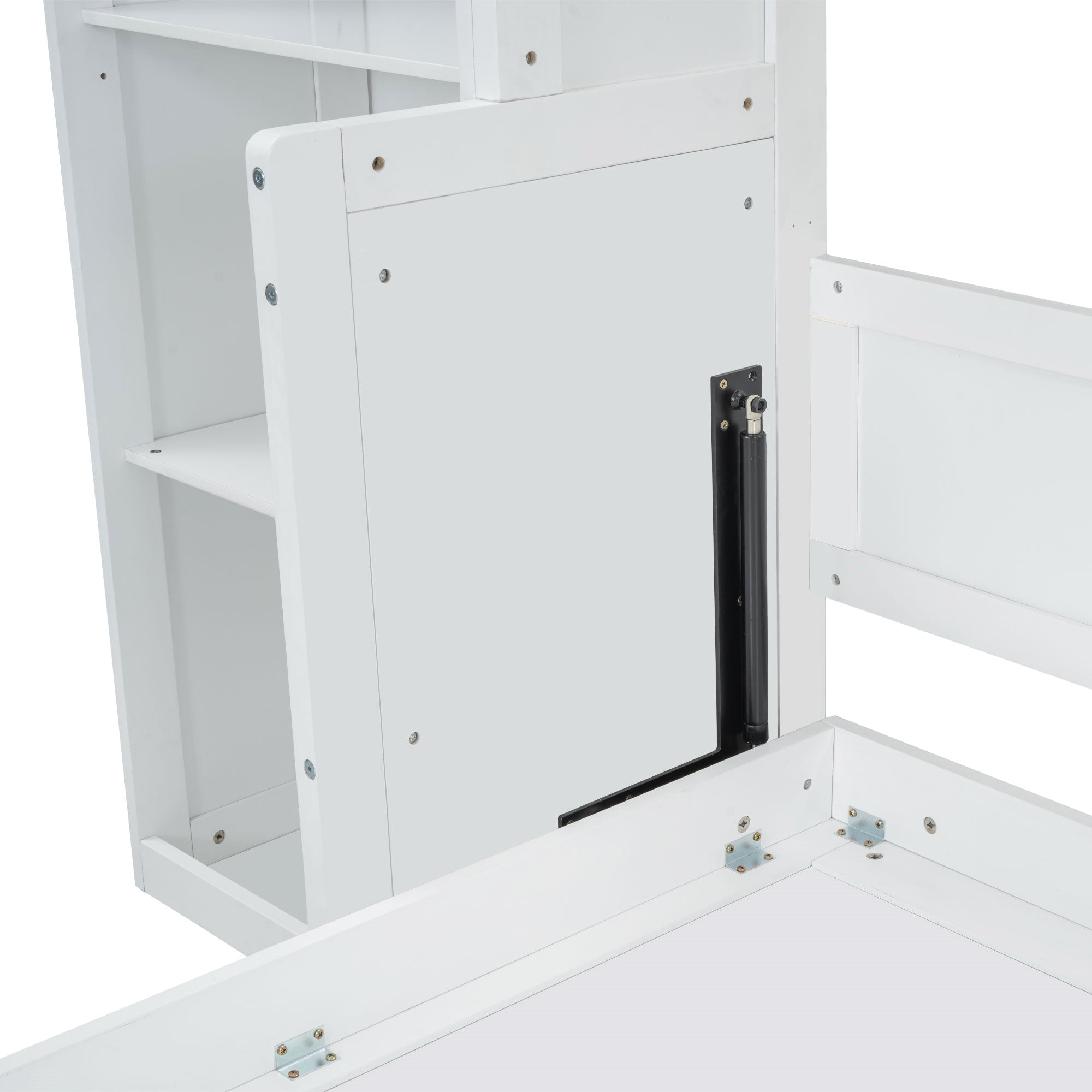 Bellemave® Queen Size Murphy Bed with Foldable Shelf/Desk, Wall Bed cabinet with Storage Shelves & Desk for Bedroom, Small Space,with Slats Support,No Need Spring Box.(White) - Bellemave