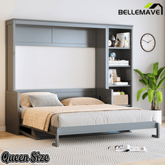 Bellemave® Queen Size Murphy Bed with Foldable Shelf/Desk, Wall Bed cabinet with Storage Shelves & Desk for Bedroom, Small Space,with Slats Support,No Need Spring Box.(White) - Bellemave