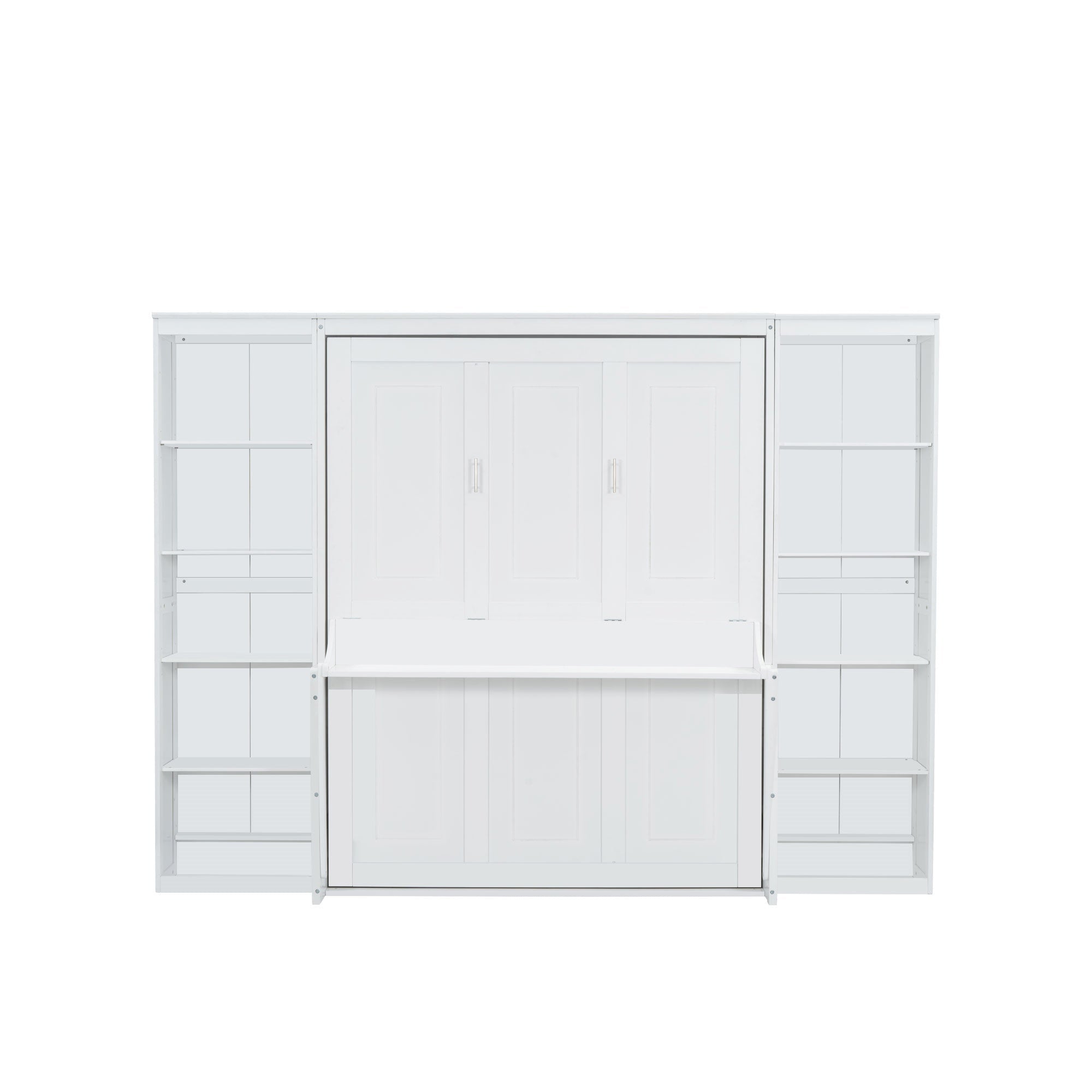 Bellemave® Queen Size Murphy Bed with Foldable Shelf/Desk, Wall Bed cabinet with Storage Shelves & Desk for Bedroom, Small Space,with Slats Support,No Need Spring Box.(White) - Bellemave