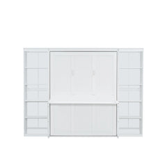 Bellemave® Queen Size Murphy Bed with Foldable Shelf/Desk, Wall Bed cabinet with Storage Shelves & Desk for Bedroom, Small Space,with Slats Support,No Need Spring Box.(White) - Bellemave
