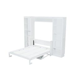 Bellemave® Queen Size Murphy Bed with Foldable Shelf/Desk, Wall Bed cabinet with Storage Shelves & Desk for Bedroom, Small Space,with Slats Support,No Need Spring Box.(White) - Bellemave