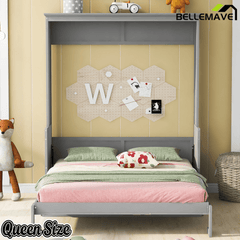 Bellemave® Queen Size Murphy Bed with Foldable Shelf/Desk, Wall Bed cabinet with Storage Shelves & Desk for Bedroom, Small Space,with Slats Support,No Need Spring Box.(White) - Bellemave