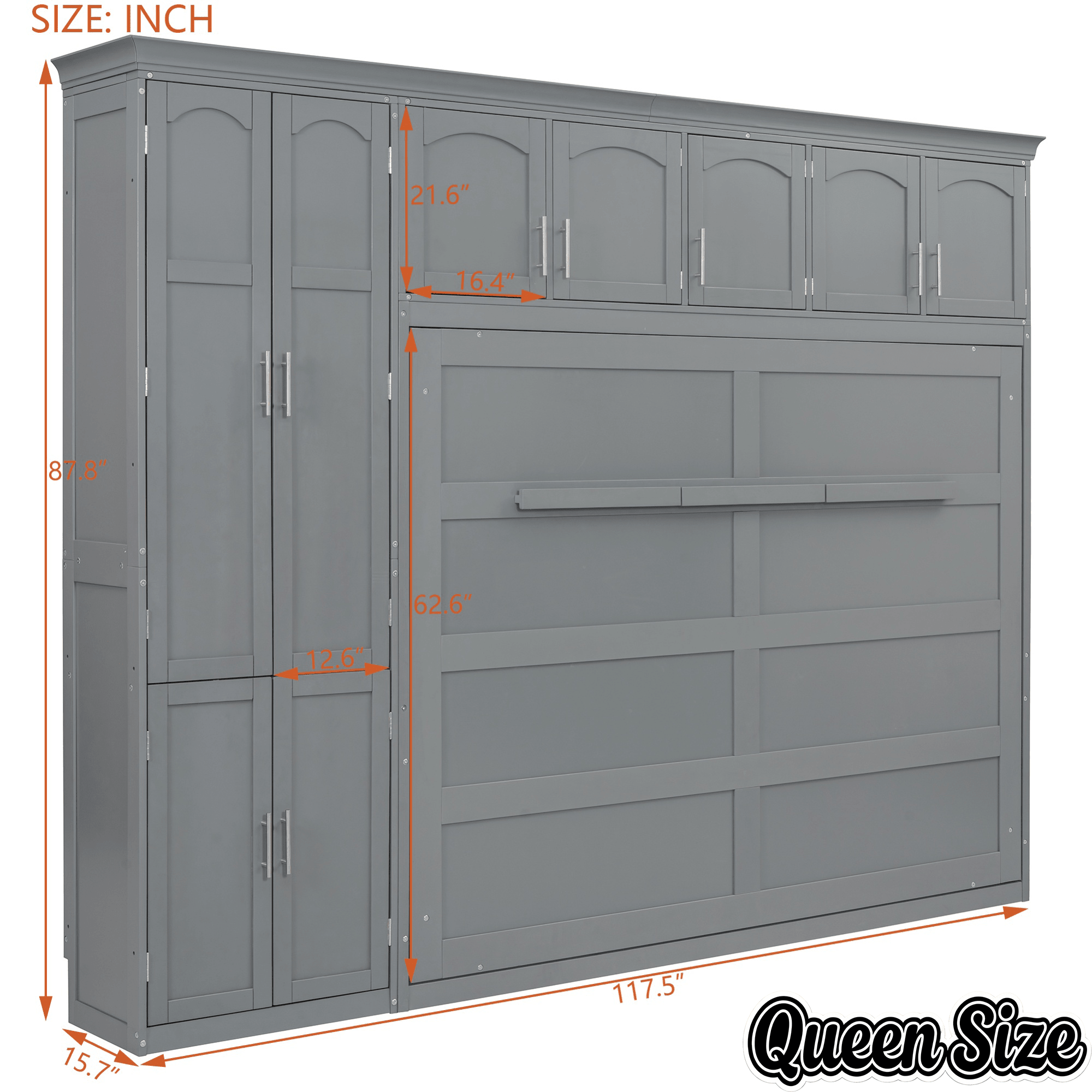 Bellemave® Queen Size Murphy Bed with Storage Cabinets, Foldable Space - Saving Cabinet Bed Wall Bed - Bellemave