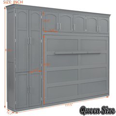 Bellemave® Queen Size Murphy Bed with Storage Cabinets, Foldable Space - Saving Cabinet Bed Wall Bed - Bellemave