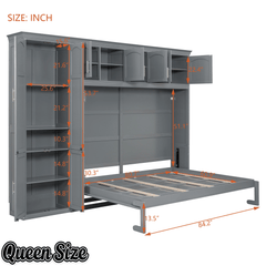 Bellemave® Queen Size Murphy Bed with Storage Cabinets, Foldable Space - Saving Cabinet Bed Wall Bed - Bellemave