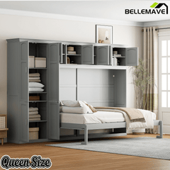 Bellemave® Queen Size Murphy Bed with Storage Cabinets, Foldable Space - Saving Cabinet Bed Wall Bed - Bellemave