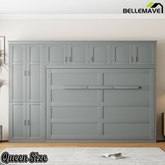 Bellemave® Queen Size Murphy Bed with Storage Cabinets, Foldable Space - Saving Cabinet Bed Wall Bed - Bellemave