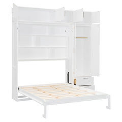 Bellemave® Queen Size Murphy Bed with Top Cabinet & Shelves,Space - Saving Multifunctional Hideaway Wall Foldable Bed,Bedroom Folding Bedframe for Guest Room - Bellemave
