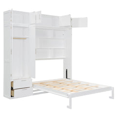 Bellemave® Queen Size Murphy Bed with Top Cabinet & Shelves,Space - Saving Multifunctional Hideaway Wall Foldable Bed,Bedroom Folding Bedframe for Guest Room - Bellemave